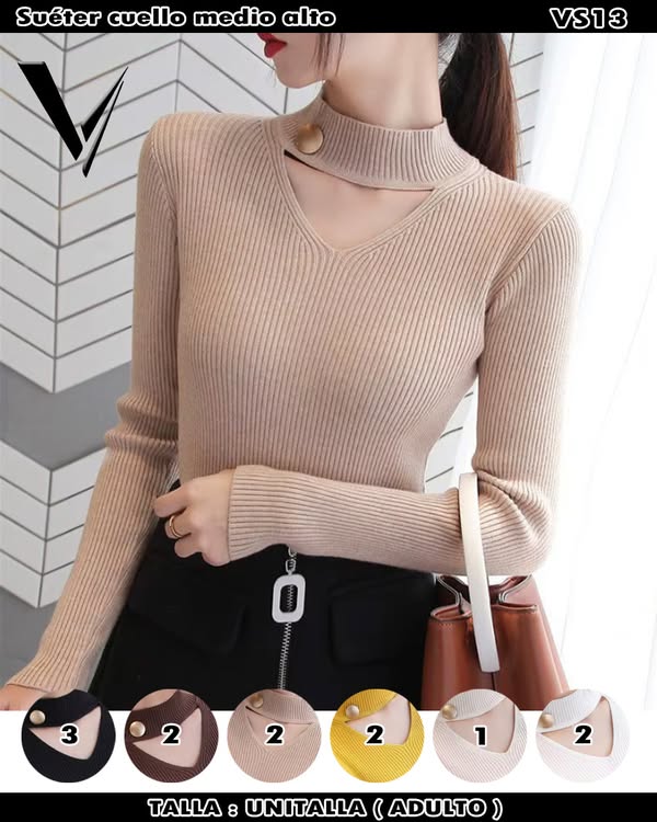 VS13 - Suéter cuello medio alto con botton