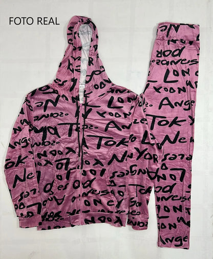 TERSET17 - Conjunto de Felpa Estampado de 2 Piezas para Dama