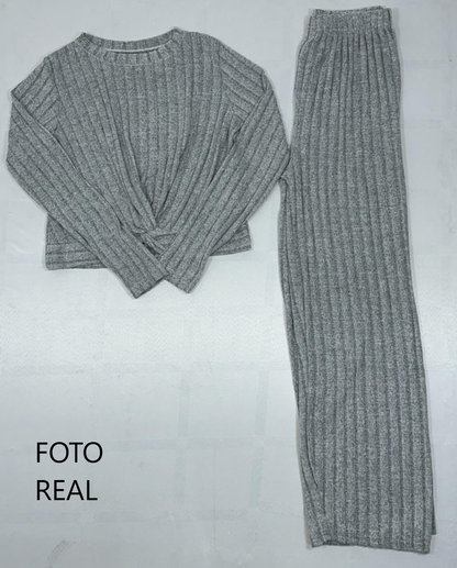 F7305 – Conjunto acanalado con top cruzado (2 piezas)