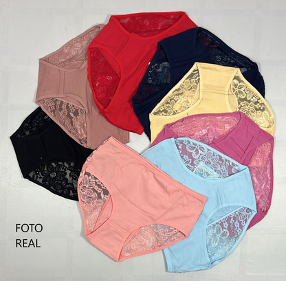 A9382 - Pantie plus size de algodón con encaje floral