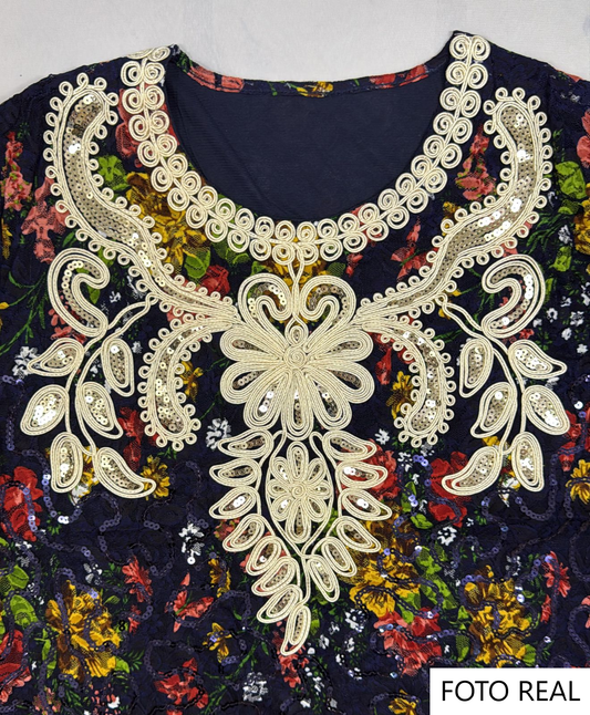 HK367 - Vestido Bordado Elegante Estilo Dubai