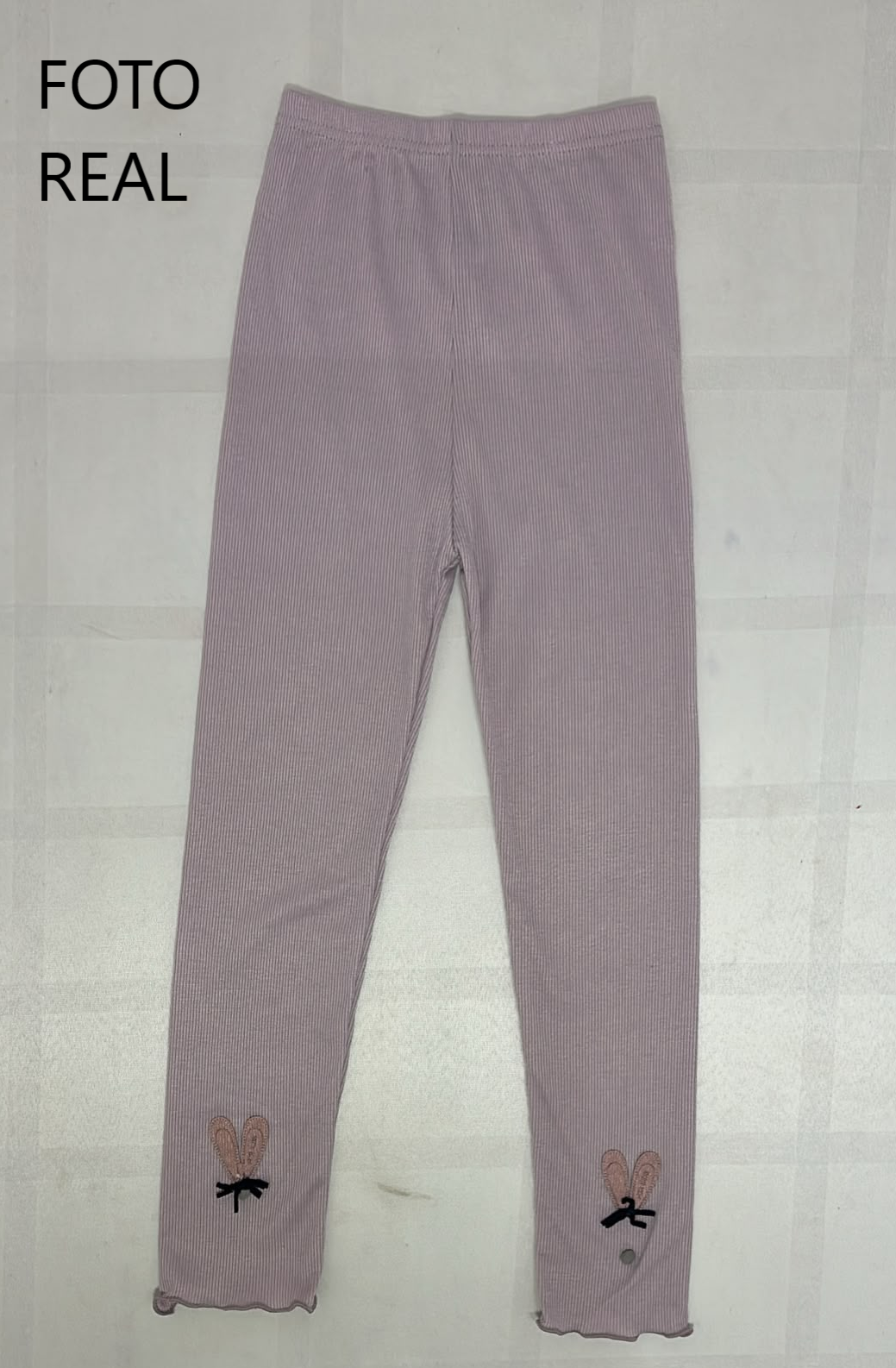 VLEG102 - Leggings Infantil Acanalado con Aplicación de Conejito