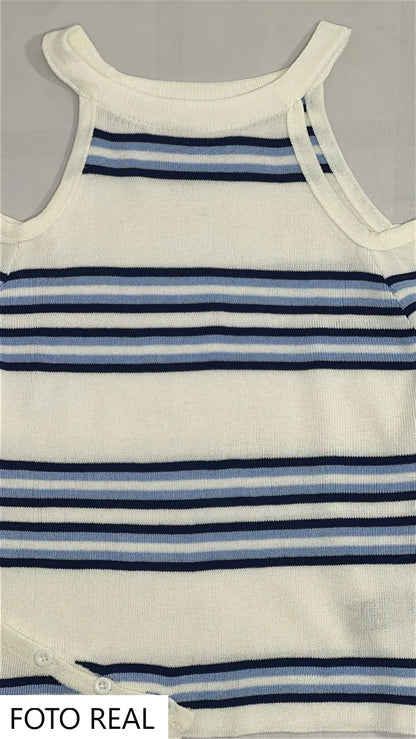 VS256 - Blusa Juvenil Off Shoulder de Rayas
