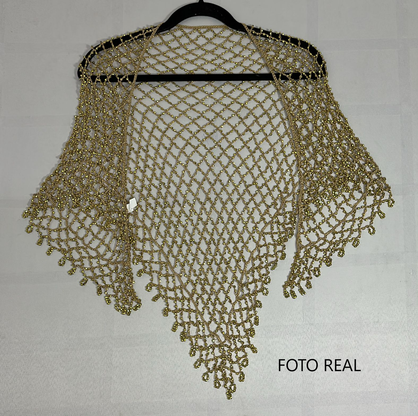 0817-4 - Chal Elegante de Malla con Perlas Doradas
