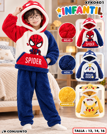 XFK0401 - Conjunto Infantil de Sudadera con Capucha y Pantalón Afelpado
