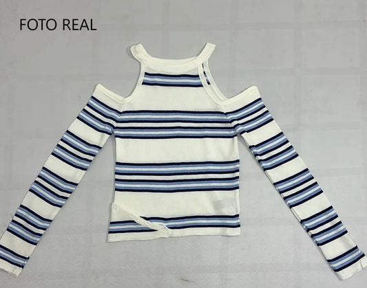 VS256 - Blusa Juvenil Off Shoulder de Rayas