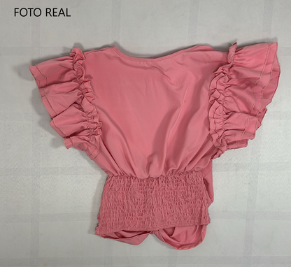 C23005 - Blusa crop escote V con olanes