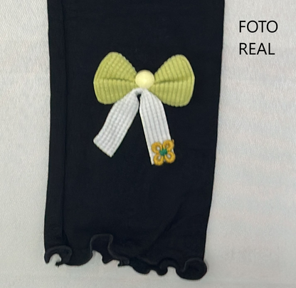 VLEG105 - Leggings Infantil Acanalado con Moño Decorativo