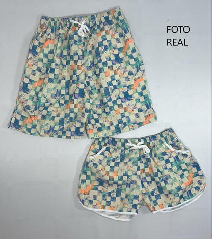 YK0023 - Shorts con red Playeros Pareja (2pzs 1set)