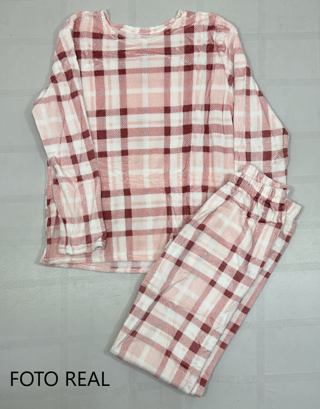 SUVDG - Pijama Polar a Cuadros Talla Grande para Dama