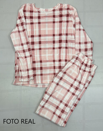 SUVDG - Pijama Polar a Cuadros Talla Grande para Dama