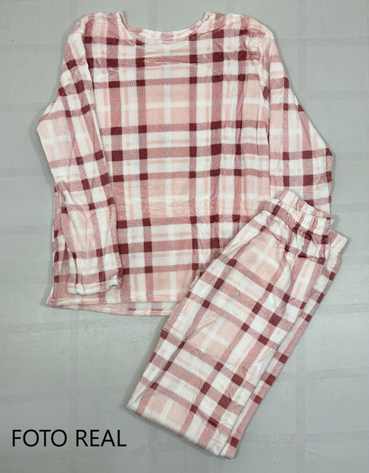 SUVDG - Pijama Polar a Cuadros Talla Grande para Dama
