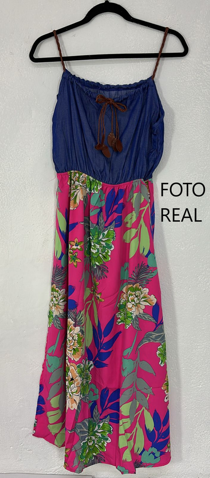 OPS30 - Vestido Tropical Midi Combinado