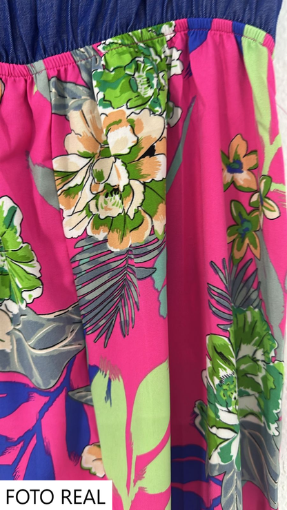 OPS30 - Vestido Tropical Midi Combinado