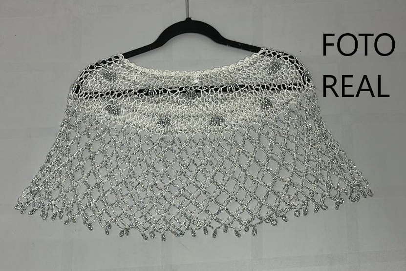 0817-5 - Chal Elegante de Malla con Perlas Doradas