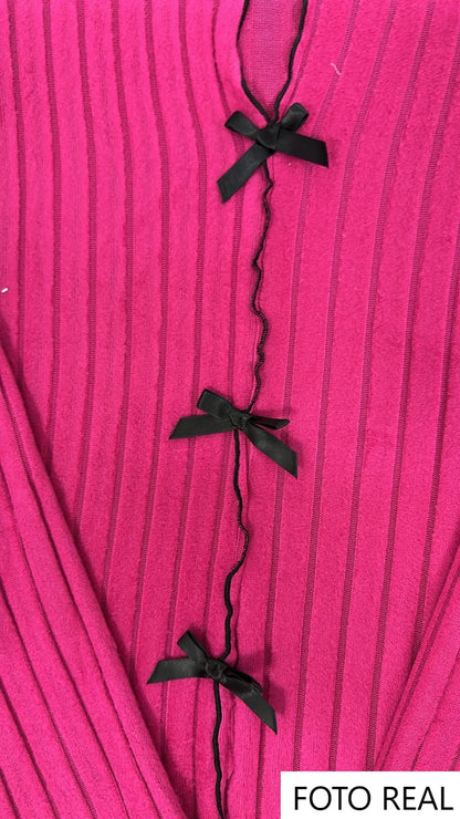 VCC30 - Conjunto de Pijama para Dama Acanalado con Moños