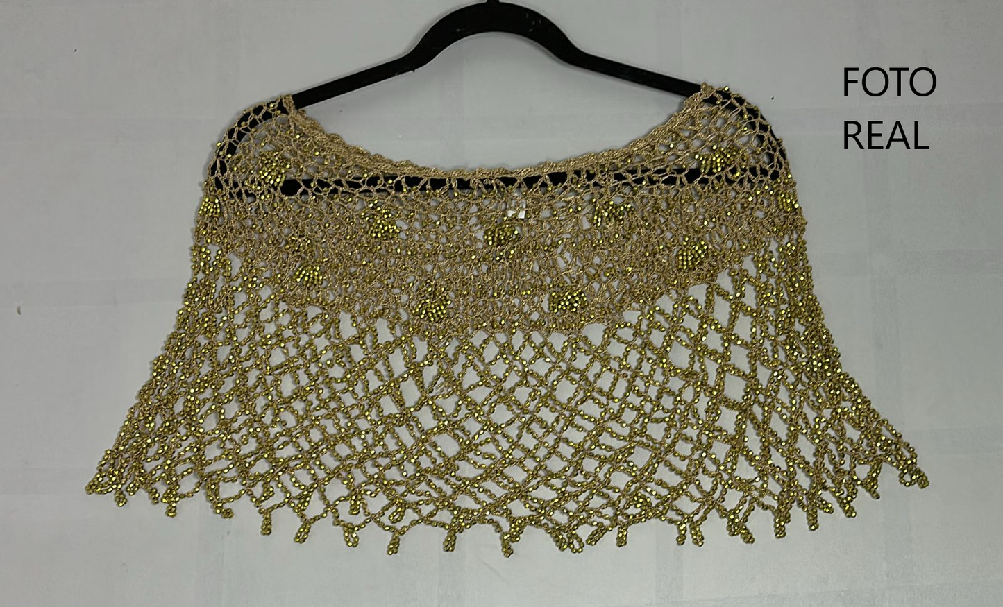 0817-5 - Chal Elegante de Malla con Perlas Doradas