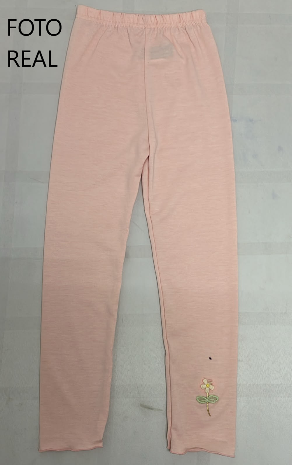 VLEG104-1 - Leggings Infantil Acanalado con Flor Bordada
