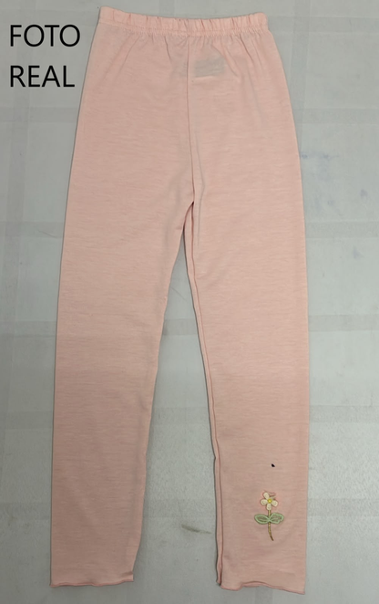 VLEG104-1 - Leggings Infantil Acanalado con Flor Bordada