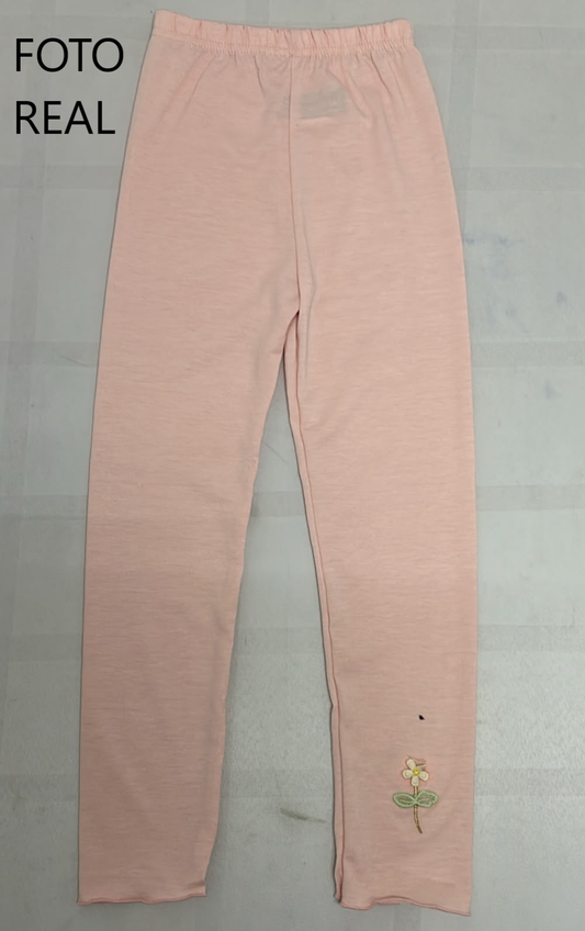 VLEG104-1 - Leggings Infantil Acanalado con Flor Bordada