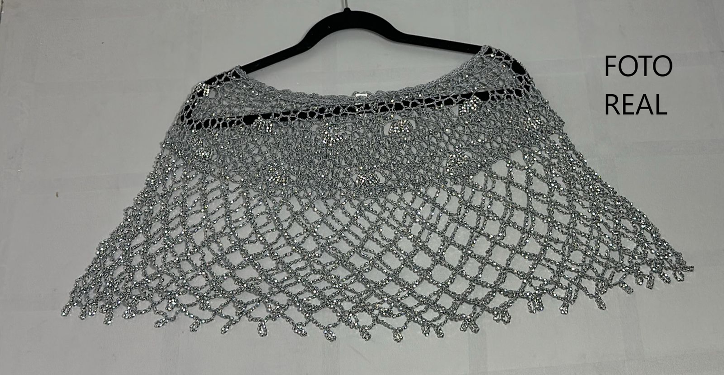 0817-5 - Chal Elegante de Malla con Perlas Doradas