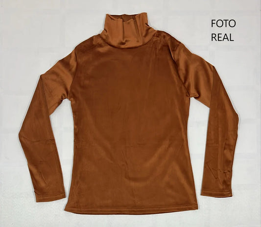 VS301 - Blusa Cuello Alto Básica de Terciopelo