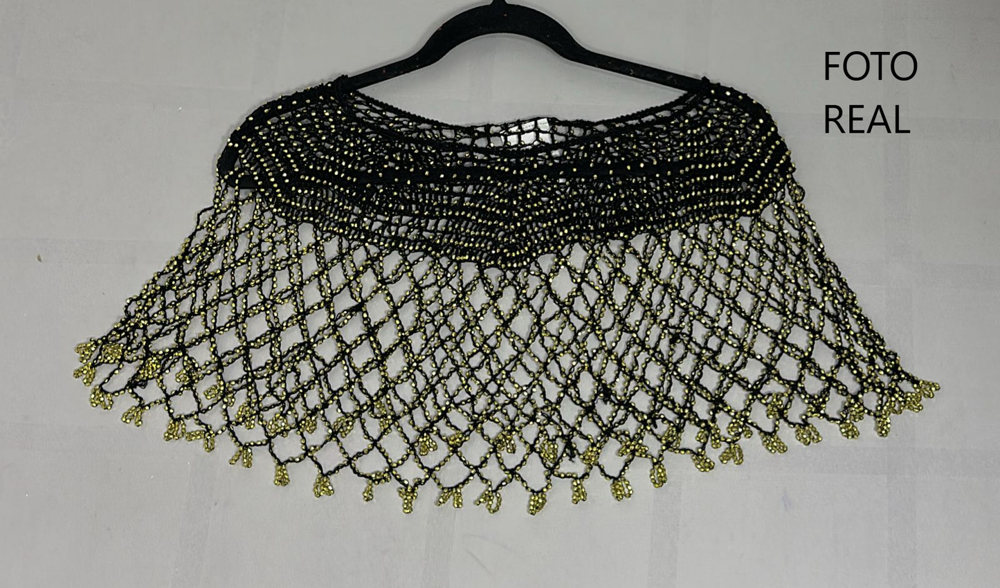 0817-128 - Chal Elegante de Malla con Perlas Doradas