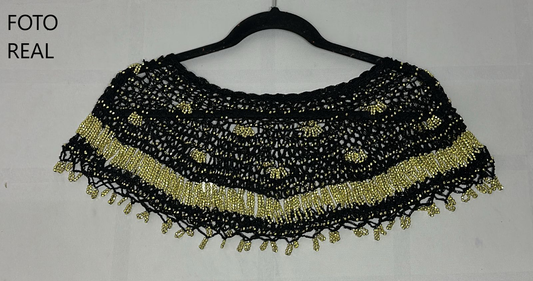 0817-128 - Chal Elegante de Malla con Perlas Doradas