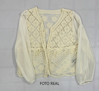 VJ122 - Blusa Bordada con Encaje