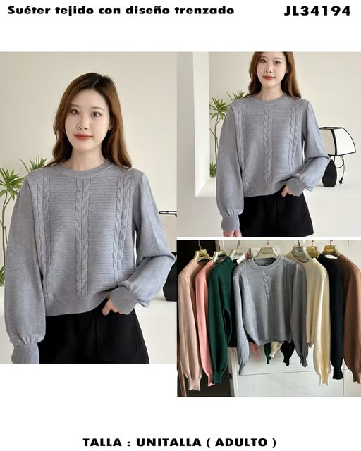 JL34194 - Suéter tejido con diseño trenzado