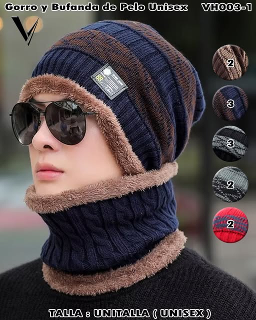 VH003-1 - Gorro y bufanda de pelo unisex