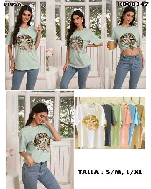 KD00347 - Blusa estampada con labios leopardo