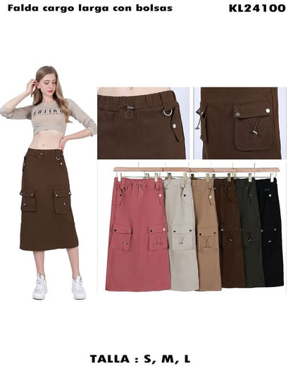 KL24100 - Falda cargo larga con bolsas