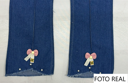 VLEG151 - Mezclilla Infantil con Bordado de Moño y Cereza