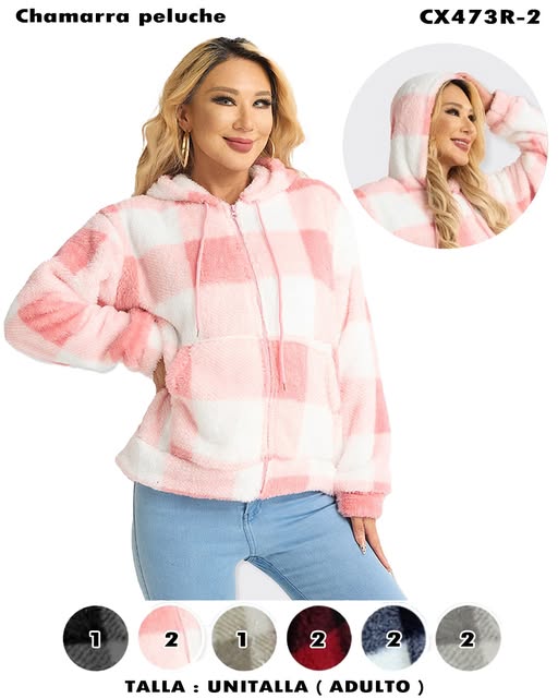 CX473R-2 – Chamarra Peluche Cuadros Suaves