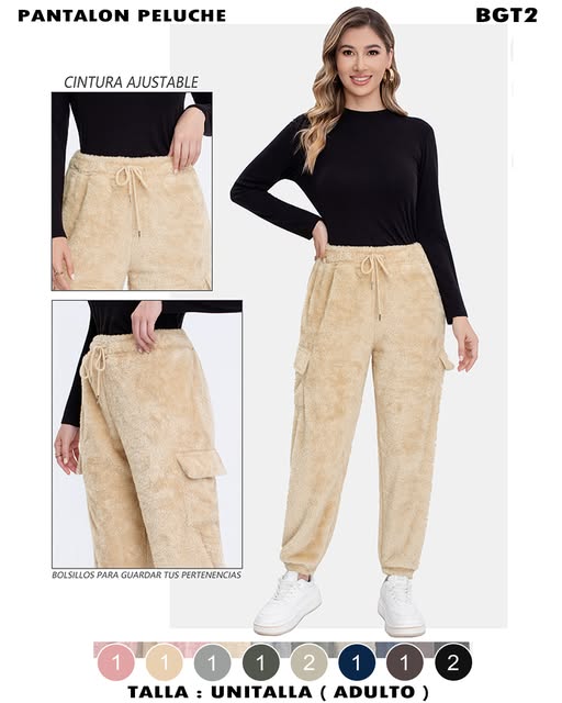 BGT2 - Pantalón Peluche Cargo con Bolsillos