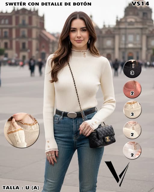 VS14 - Swetér con Detalle de Botón
