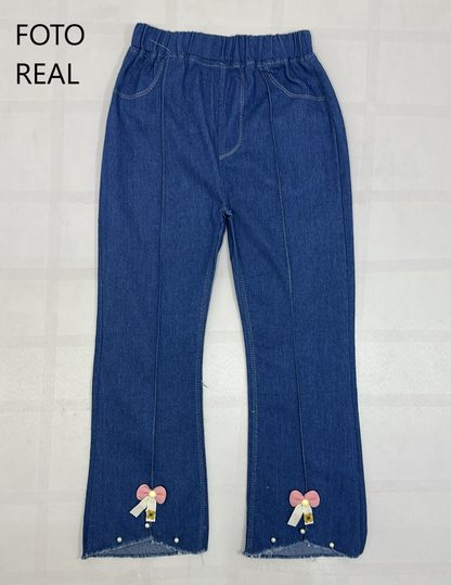 VLEG151 - Mezclilla Infantil con Bordado de Moño y Cereza