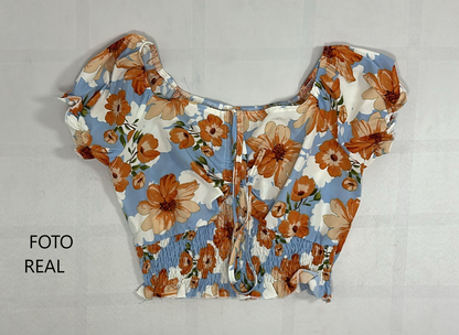 C23001 - Blusa crop floral con fruncido
