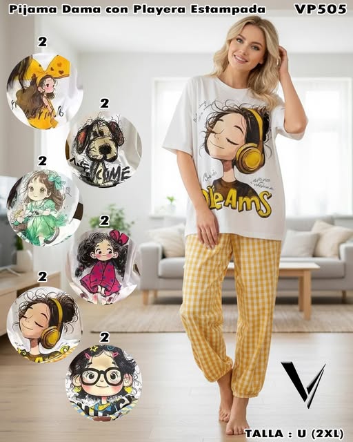 VP505 – Pijama Dama con Playera Estampada