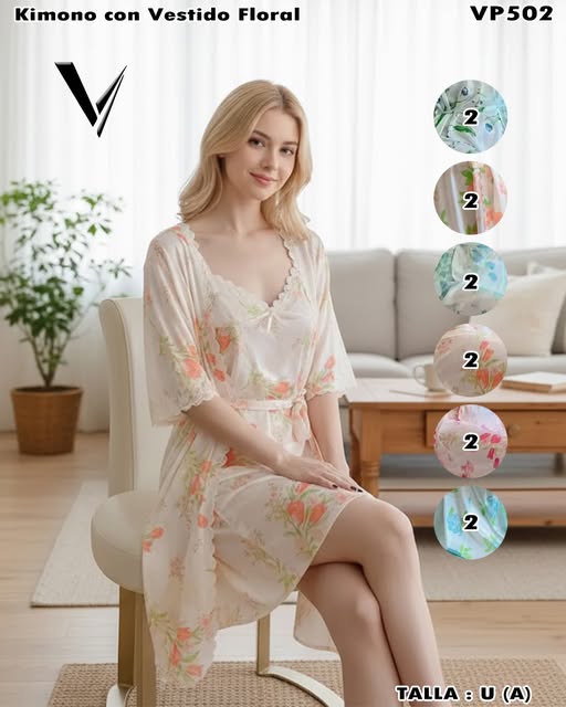 VP502 – Kimono con Vestido Floral