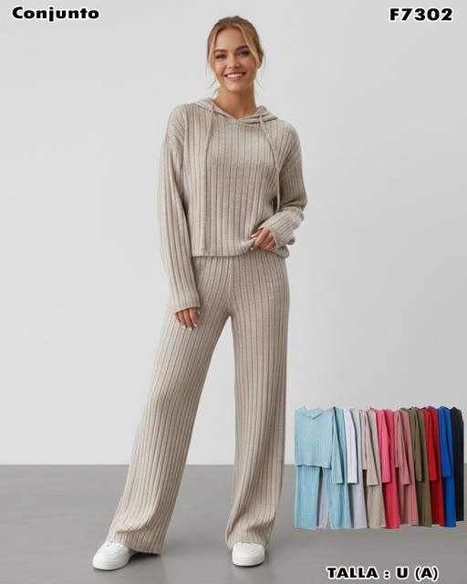 F7302 – Conjunto acanalado con capucha (2 piezas)