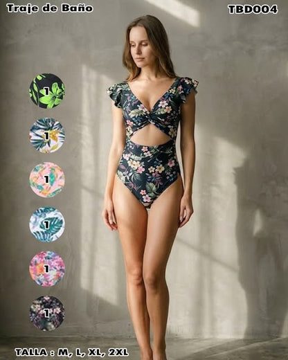 TBD004 - Traje de baño floral con corte moderno