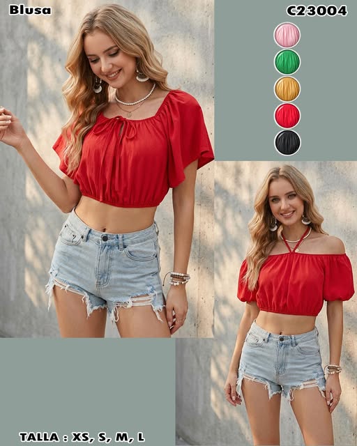 C23004 - Blusa crop off shoulder con lazo