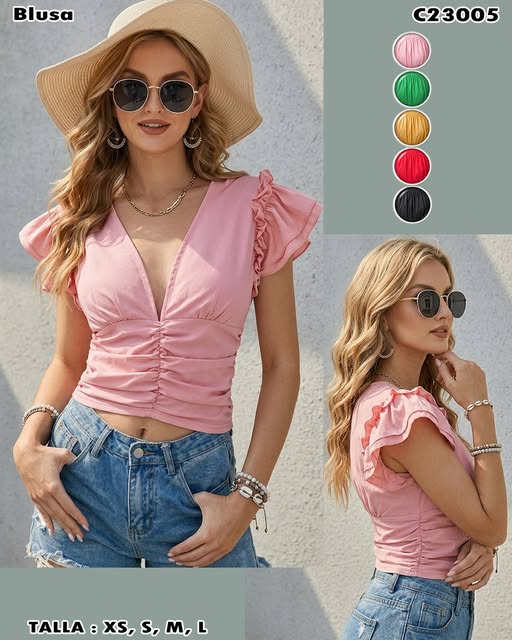 C23005 - Blusa crop escote V con olanes