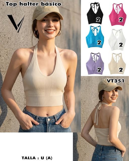 VT351 - Top halter básico tejido