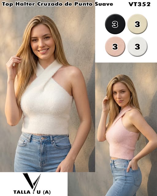VT352 - Top Halter Cruzado de Punto Suave