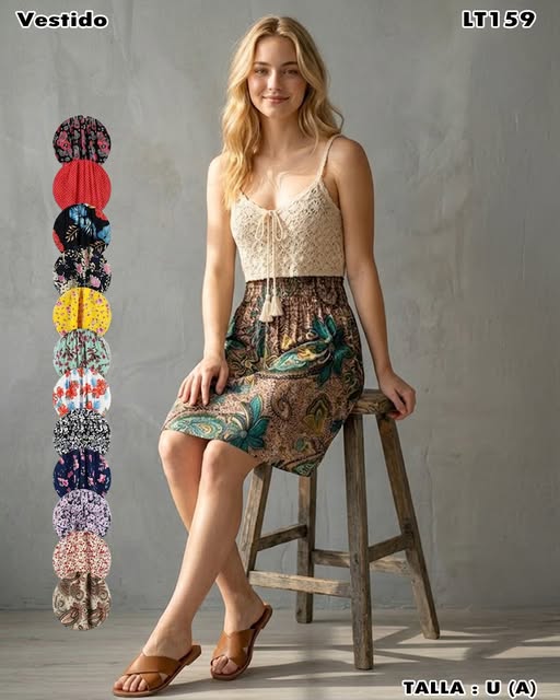 LT159 - Vestido Combinado Crochet & Estampado