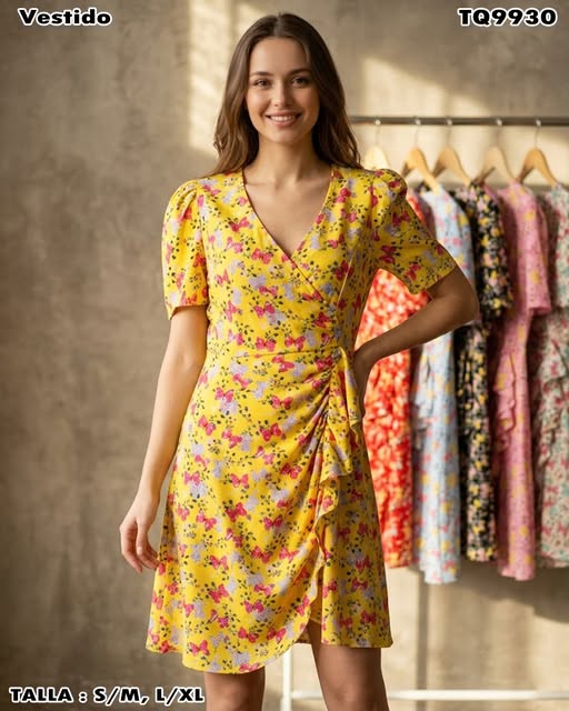 TQ9930 - Vestido Floral Cruzado Elegante