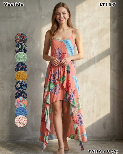 LT157 - Vestido Tropical Asimétrico